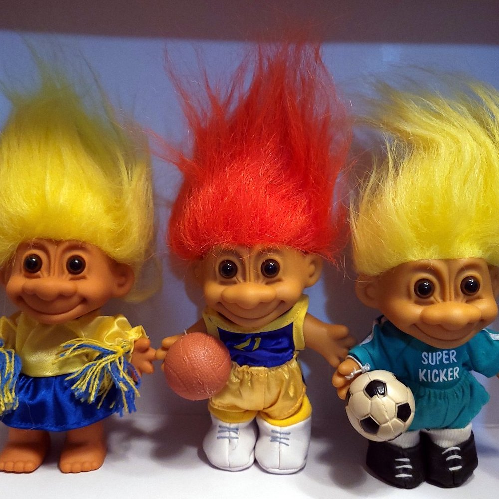 Lot of 3 Vintage Russ Troll Dolls Basketball #21 Soccer and Cheerleader NICE!